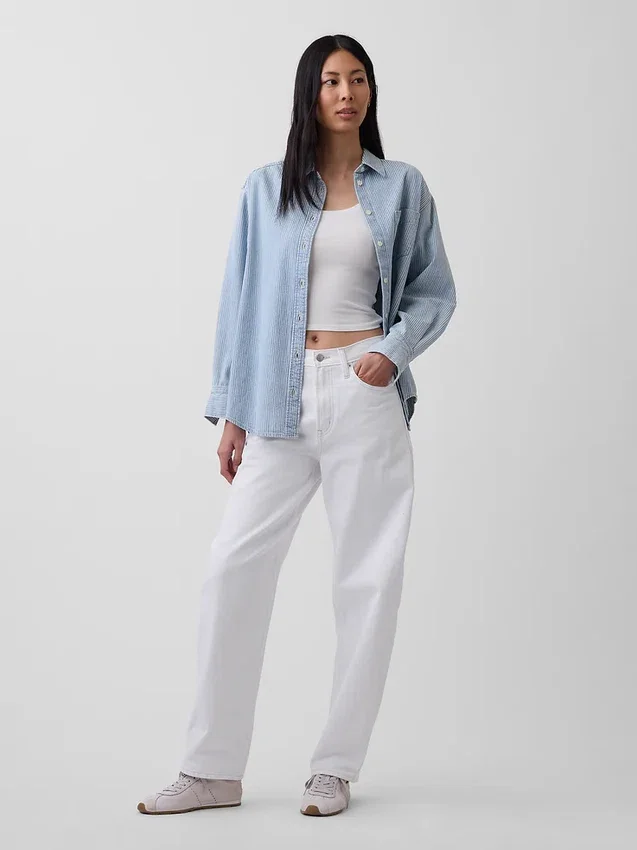 Oversized denim overhemd met strepen