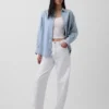 Oversized denim overhemd met strepen