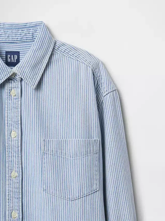 Oversized denim overhemd met strepen