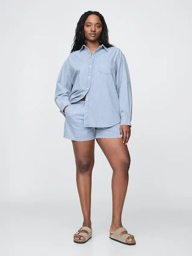 Oversized denim overhemd met strepen