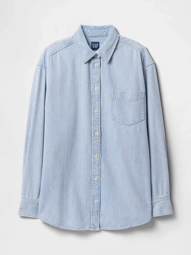 Oversized denim overhemd met strepen