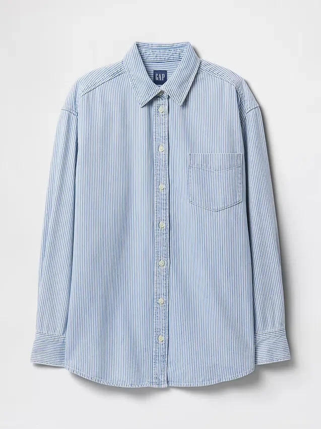 Oversized denim overhemd met strepen