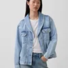Oversized denimjas met sjaalkraag