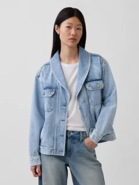 Oversized denimjas met sjaalkraag