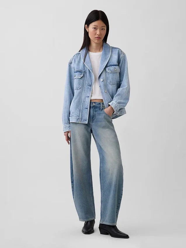 Oversized denimjas met sjaalkraag