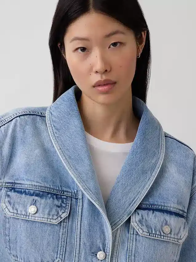 Oversized denimjas met sjaalkraag