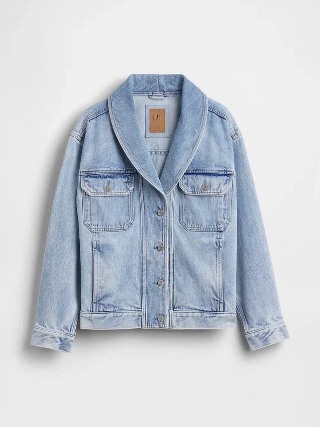 Oversized denimjas met sjaalkraag