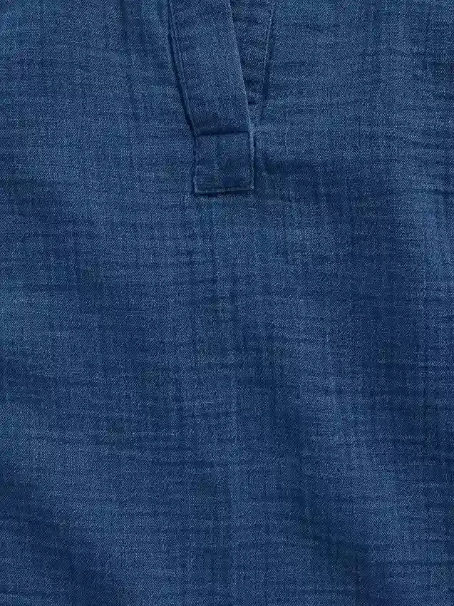 Oversized denimtop van katoenen gaas met gespleten hals