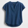 Oversized denimtop van katoenen gaas met gespleten hals