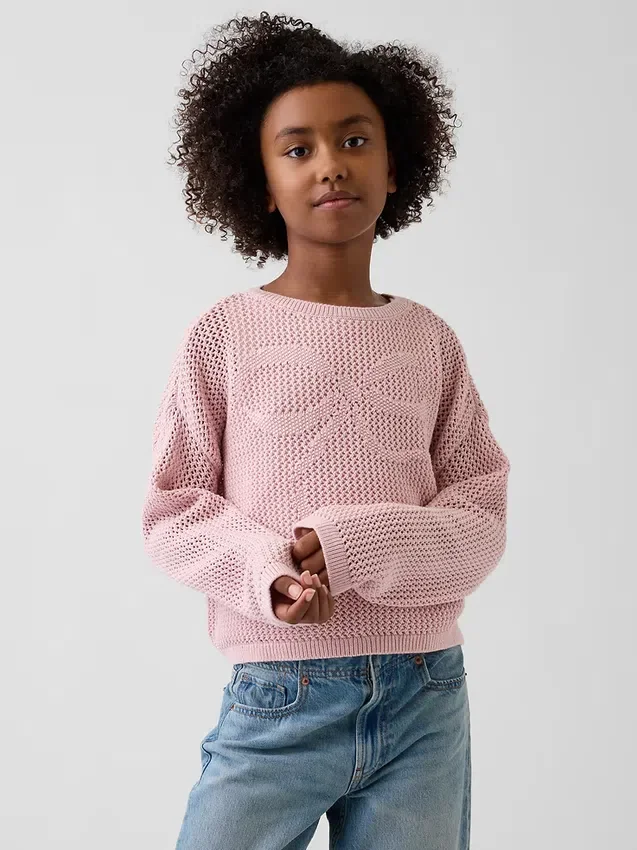 Oversized gehaakte trui met print voor kinderen
