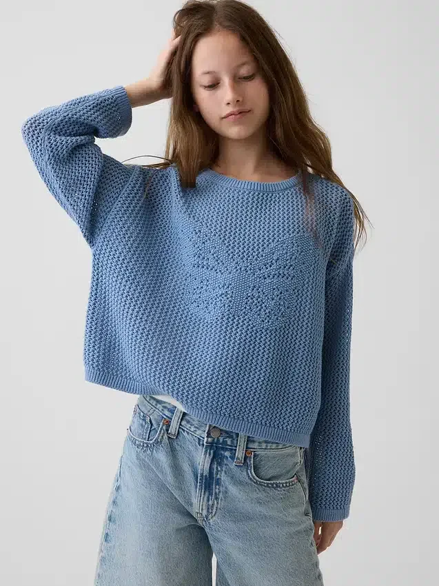 Oversized gehaakte trui met print voor kinderen
