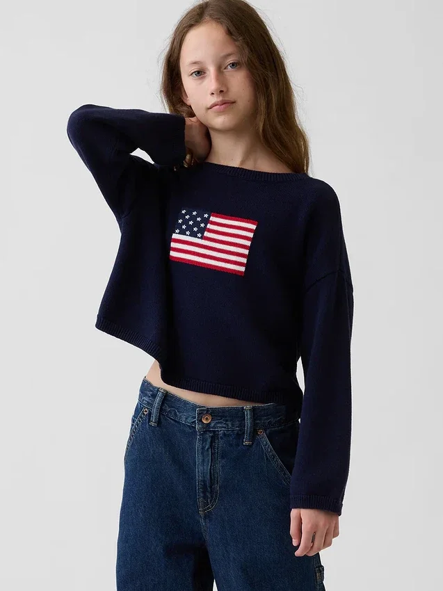 Oversized gehaakte truien voor kinderen met Americana-motief