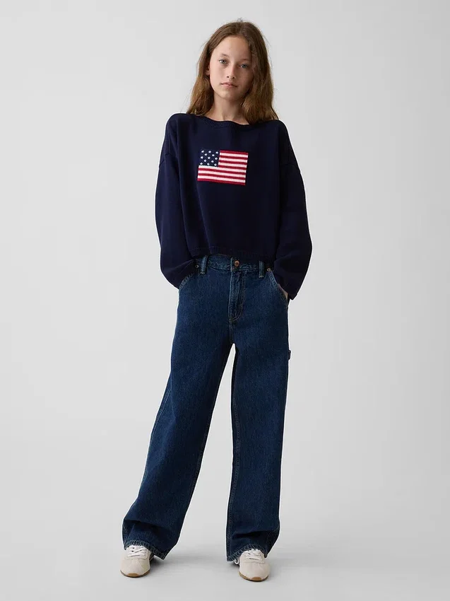 Oversized gehaakte truien voor kinderen met Americana-motief