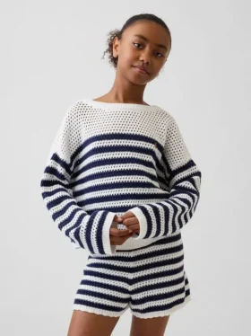 Oversized gestreepte gehaakte trui voor kinderen