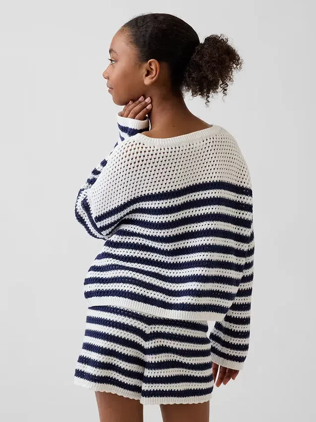 Oversized gestreepte gehaakte trui voor kinderen
