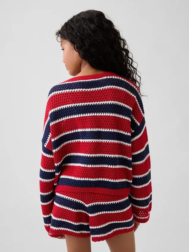 Oversized gestreepte gehaakte trui voor kinderen