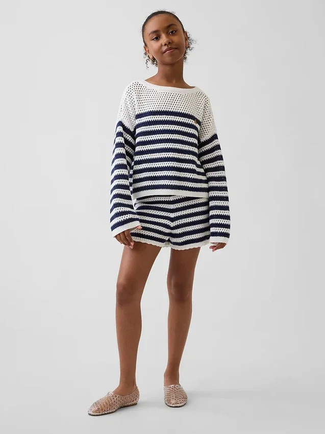 Oversized gestreepte gehaakte trui voor kinderen
