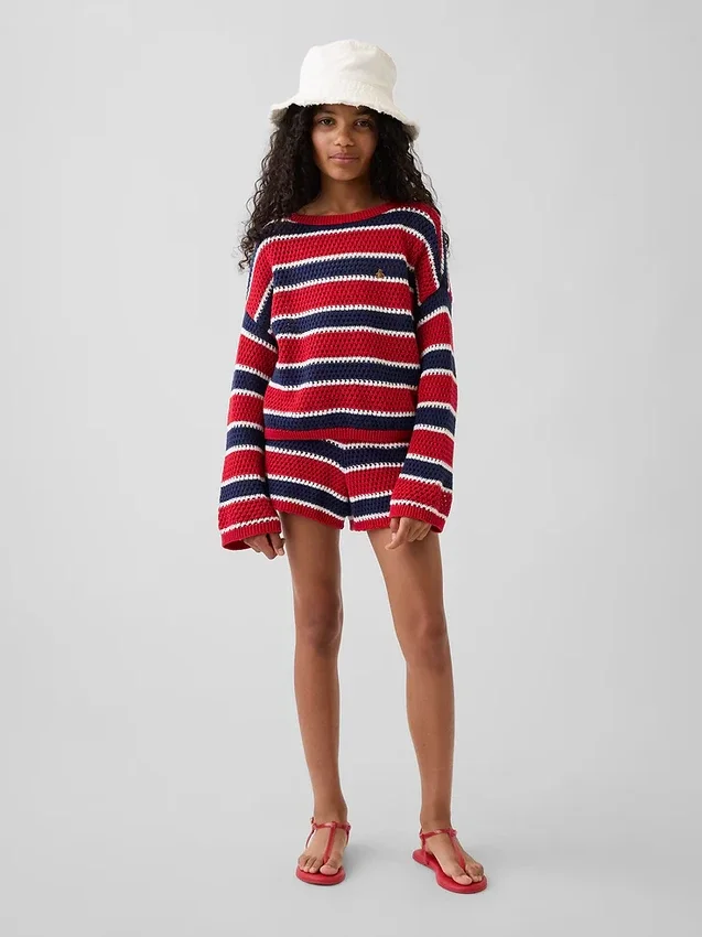 Oversized gestreepte gehaakte trui voor kinderen