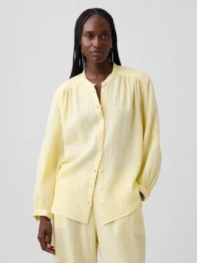 Oversized katoenen gaasoverhemd zonder kraag