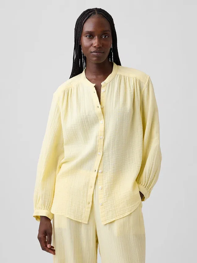 Oversized katoenen gaasoverhemd zonder kraag