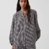 Oversized katoenen gaasoverhemd zonder kraag
