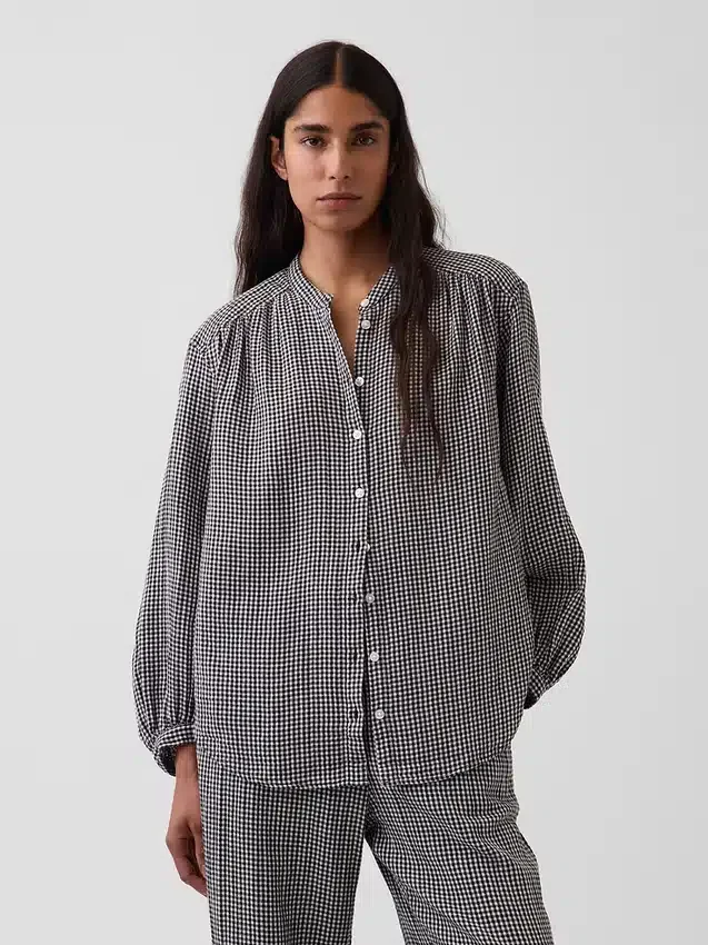 Oversized katoenen gaasoverhemd zonder kraag