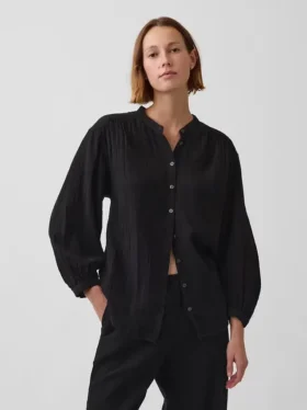 Oversized katoenen gaasoverhemd zonder kraag