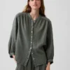 Oversized katoenen gaasoverhemd zonder kraag