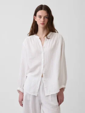 Oversized katoenen gaasoverhemd zonder kraag