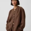 Oversized katoenen gaasoverhemd zonder kraag