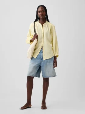 Oversized katoenen gaasoverhemd zonder kraag