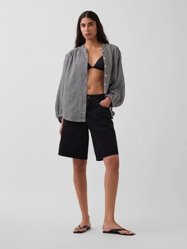 Oversized katoenen gaasoverhemd zonder kraag