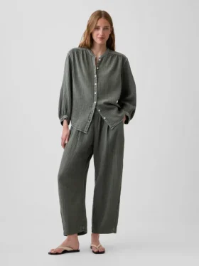 Oversized katoenen gaasoverhemd zonder kraag