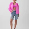 Oversized katoenen gaasoverhemd zonder kraag