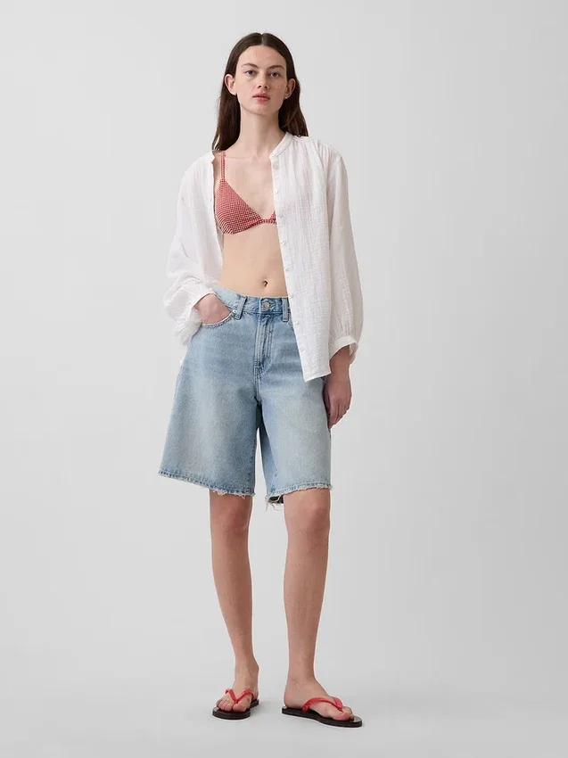 Oversized katoenen gaasoverhemd zonder kraag