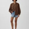 Oversized katoenen gaasoverhemd zonder kraag