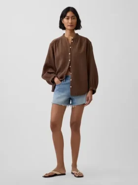 Oversized katoenen gaasoverhemd zonder kraag