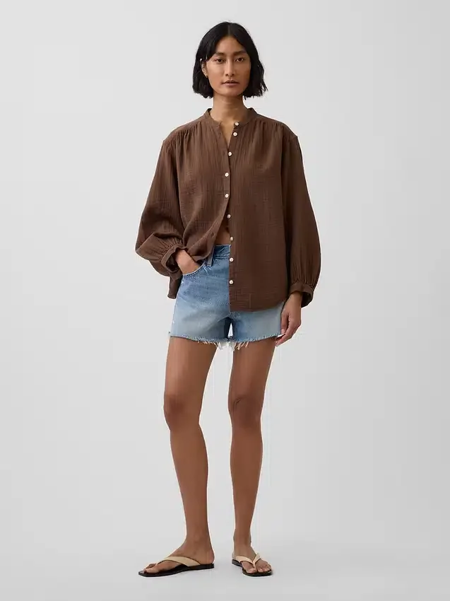 Oversized katoenen gaasoverhemd zonder kraag