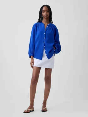 Oversized katoenen gaasoverhemd zonder kraag