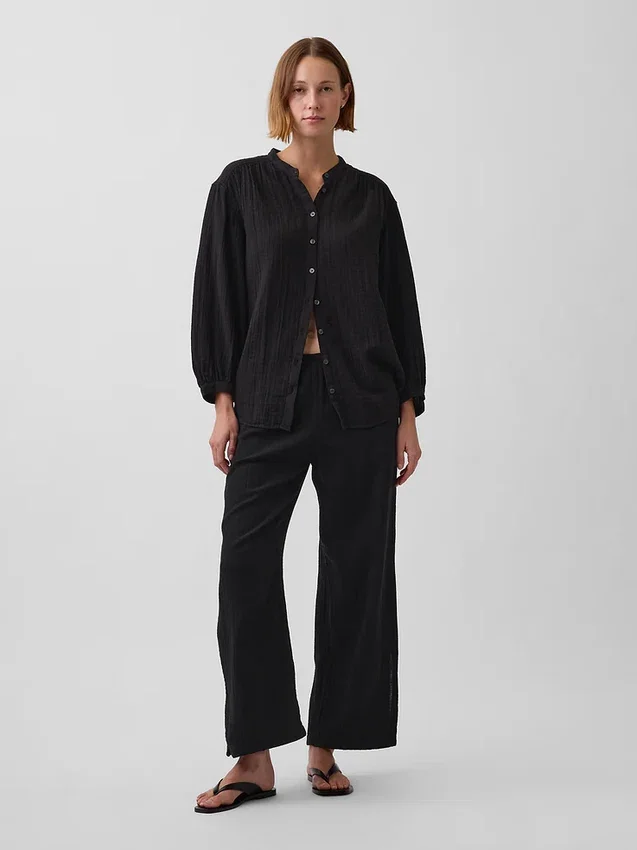 Oversized katoenen gaasoverhemd zonder kraag