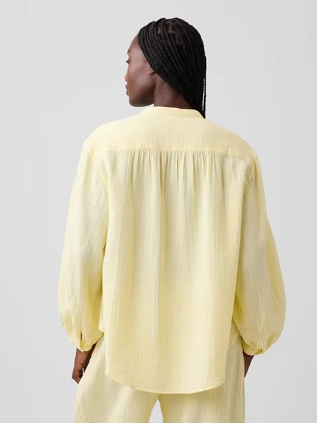 Oversized katoenen gaasoverhemd zonder kraag