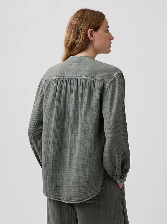 Oversized katoenen gaasoverhemd zonder kraag