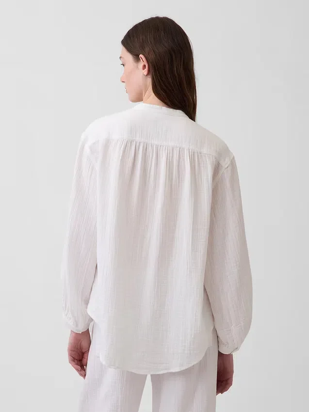 Oversized katoenen gaasoverhemd zonder kraag