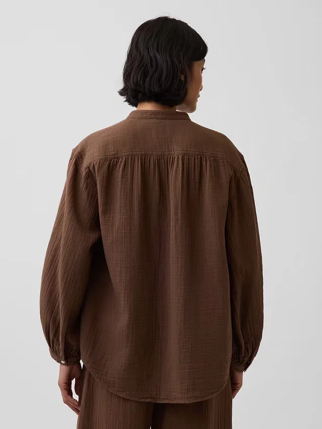 Oversized katoenen gaasoverhemd zonder kraag