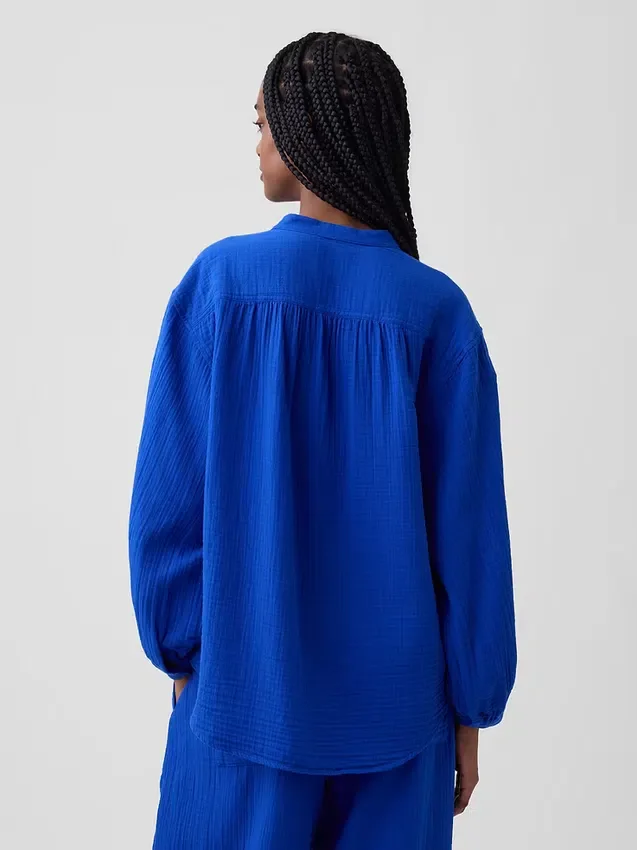 Oversized katoenen gaasoverhemd zonder kraag