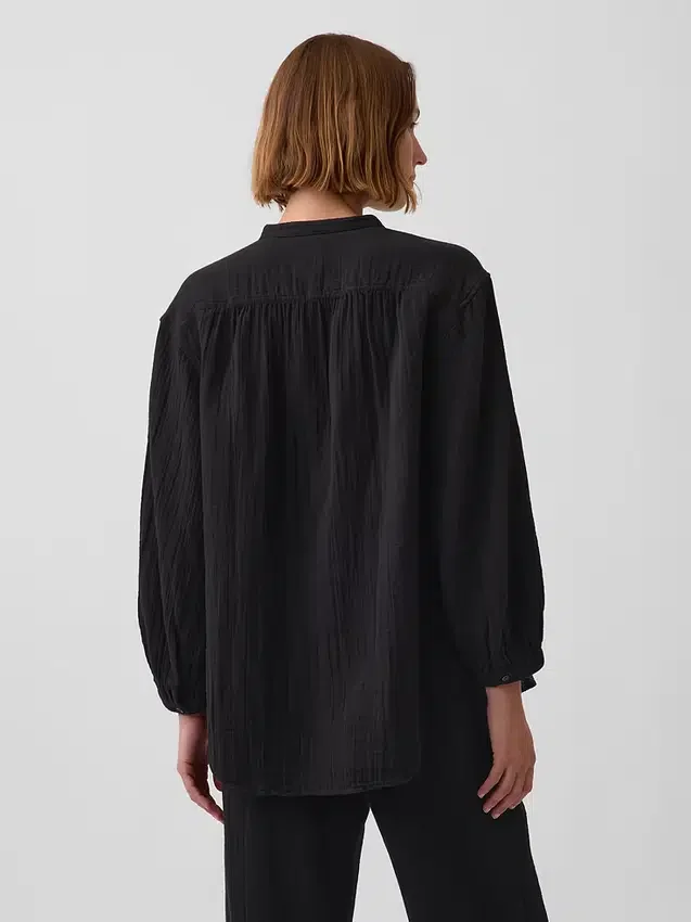 Oversized katoenen gaasoverhemd zonder kraag