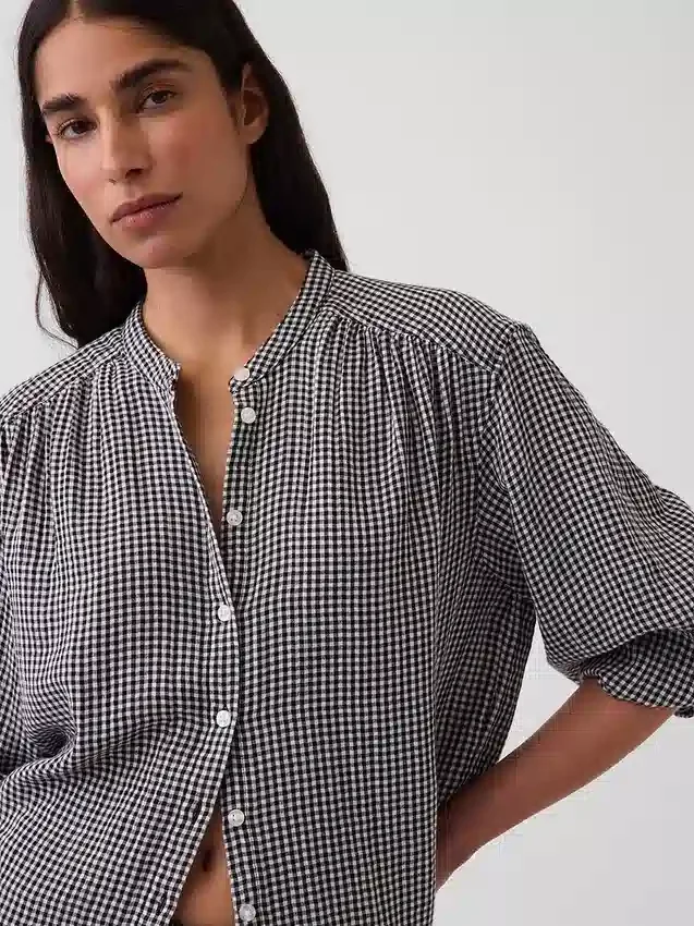 Oversized katoenen gaasoverhemd zonder kraag