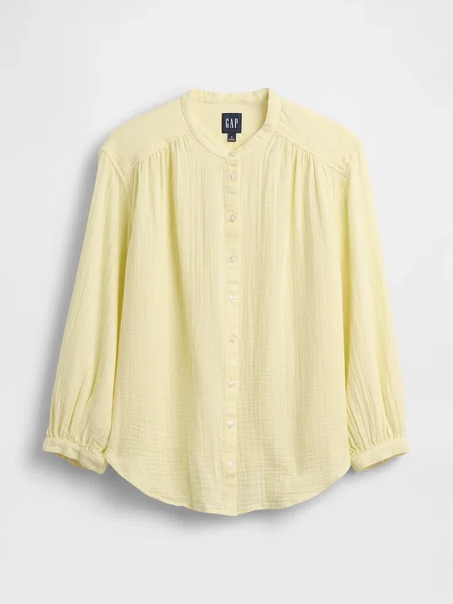 Oversized katoenen gaasoverhemd zonder kraag