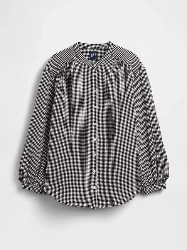 Oversized katoenen gaasoverhemd zonder kraag
