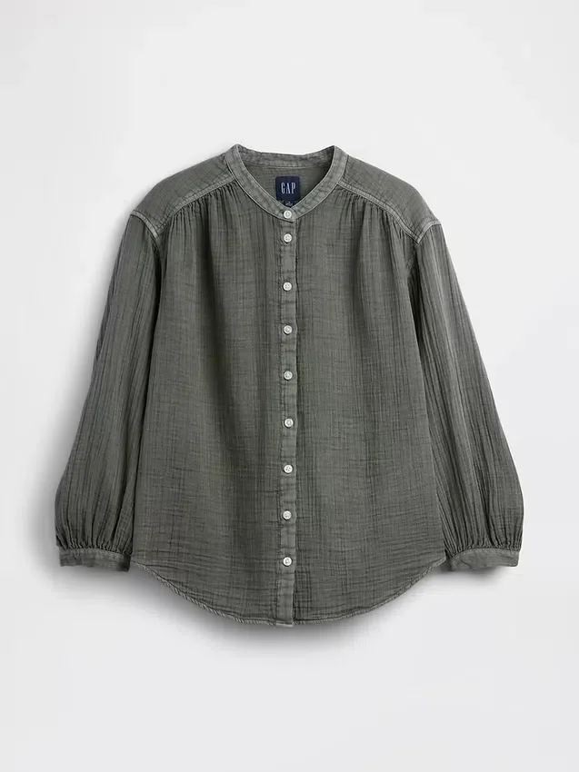 Oversized katoenen gaasoverhemd zonder kraag